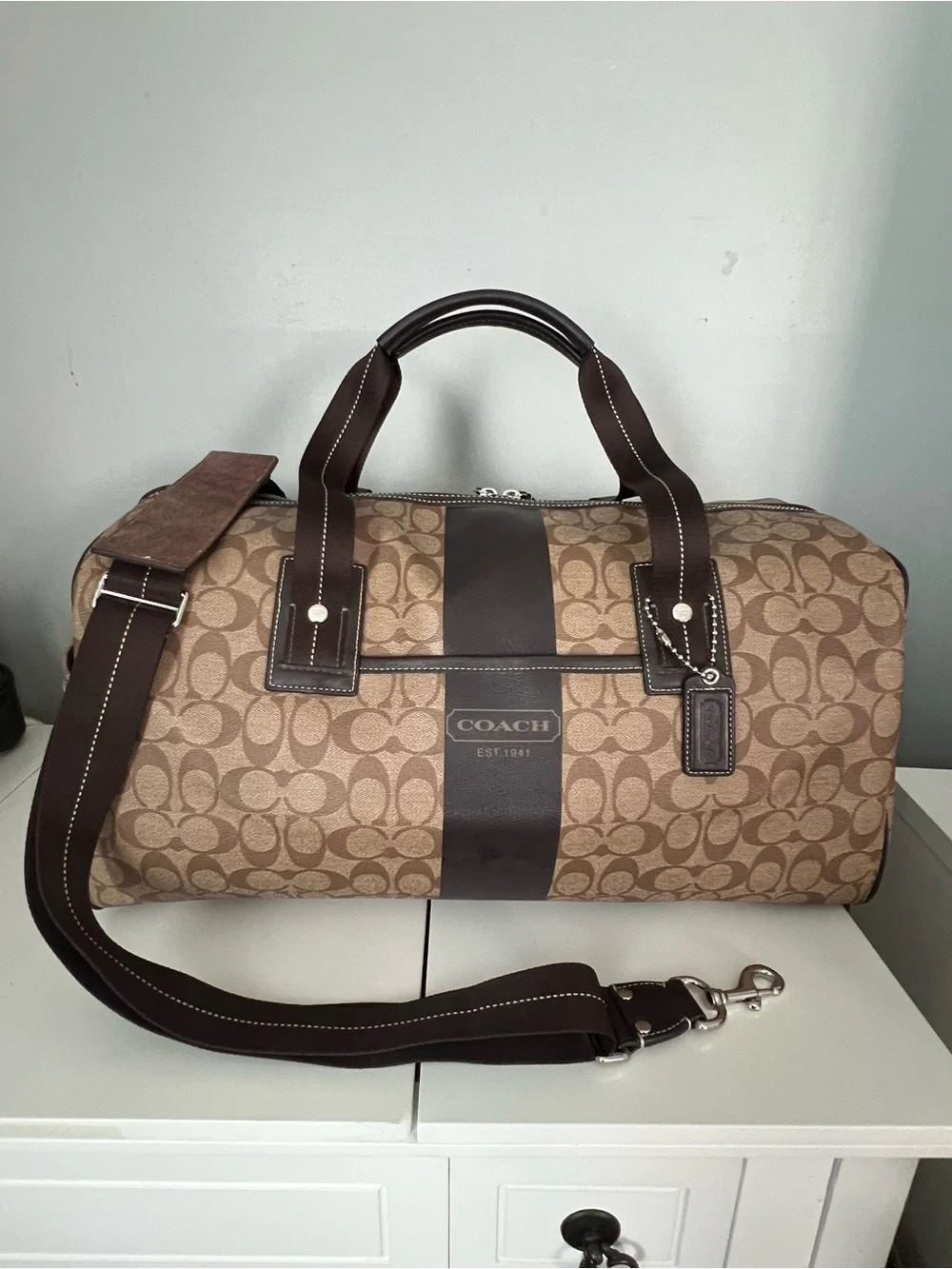 COACH HERITAGE STRIPE WEEKENDER DUFFEL BAG